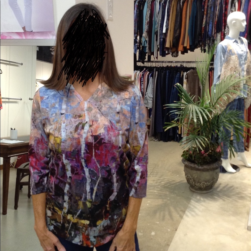 3/4 sleeve birch tree print top